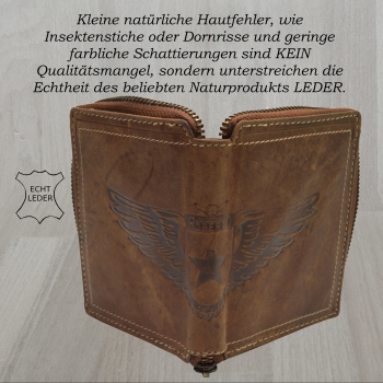 Echt Leder Herren Portemonnaie Vintage Design mit rundum Reißverschluss Geldbörse